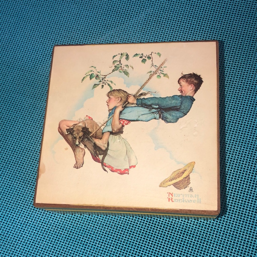 Schmid music box. Norman Rockwell design. Wood. Plays fly me to the moon.